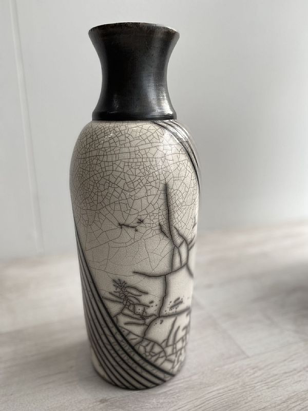 Wendy Johnson - White Glazed Vessel, Black line detail