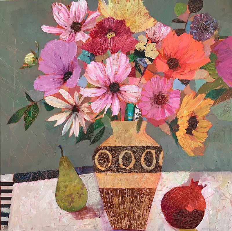 Sally Anne Fitter - Pomegranate Pear and Garden Flowers