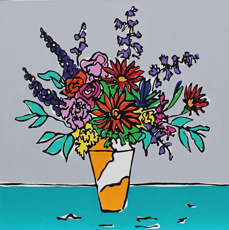 Mustard Vase with Flowers by Rachel Tighe